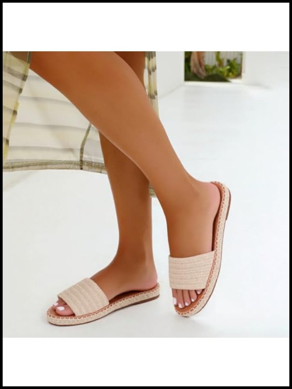 Raffia Woven Flat Sandals Espadrille Slides Open Toe Slip On - Picture 2 of 6